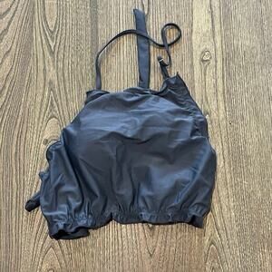 NWOT Jacque Designs Bathing Suit Top Ruched High Neck Tie Back Gray Size M
